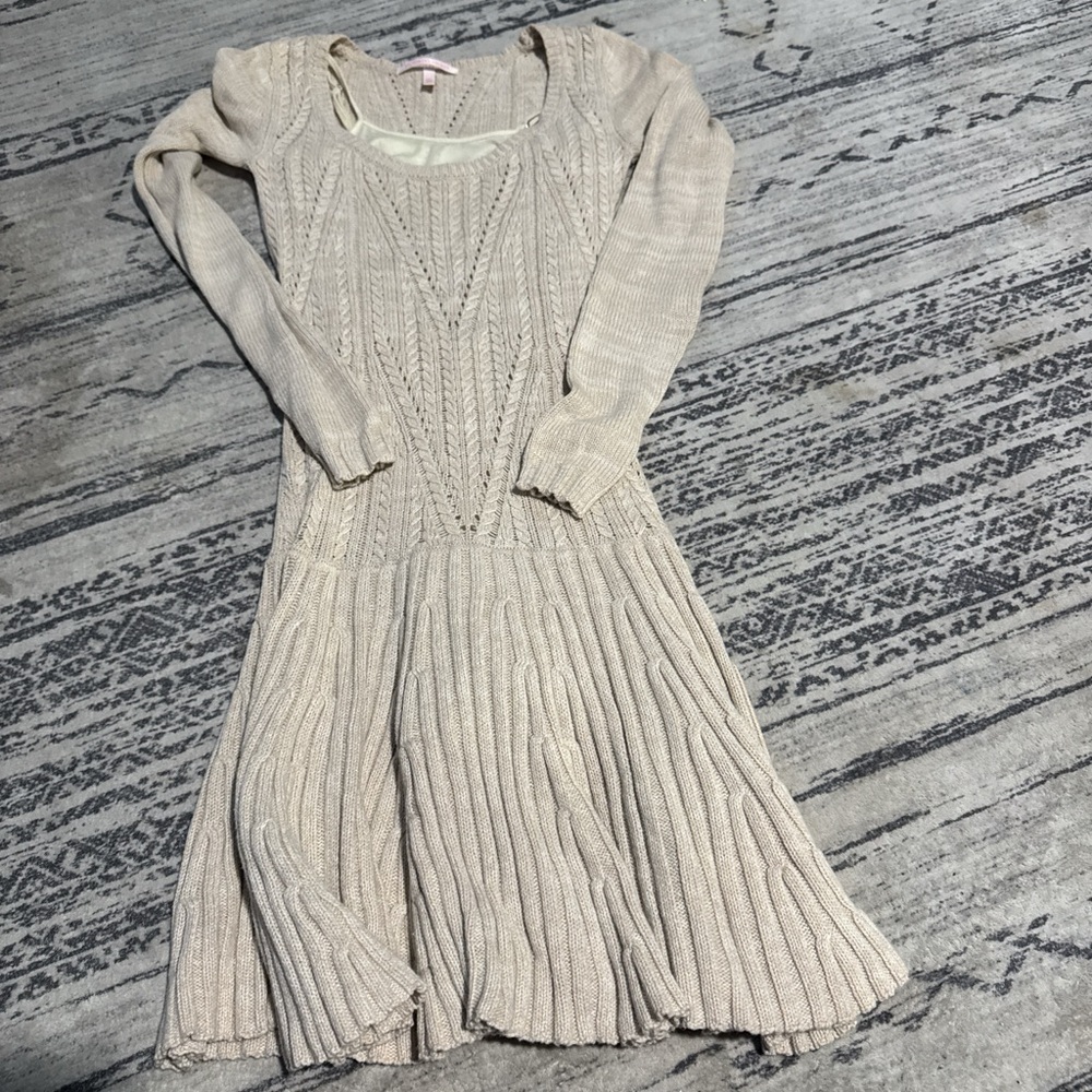Beige Knit Sweater Dress